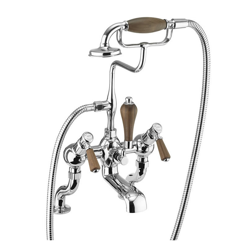 Kensington Walnut Angled Bath Shower Mixer - Deck Mounted